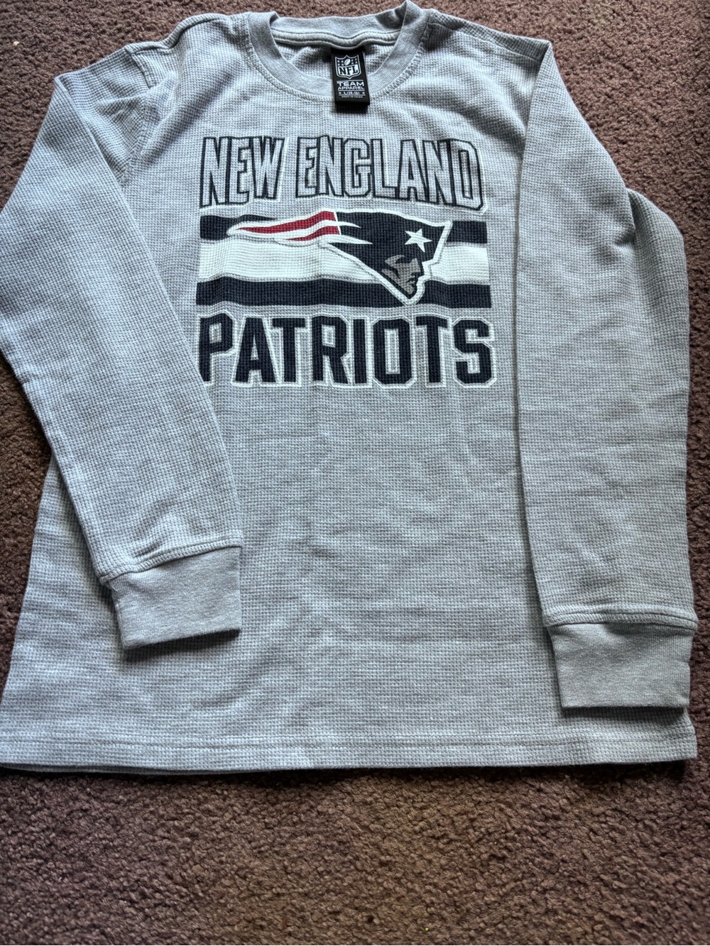 NFL New England Patriots Light Gray Long Sleeve Waffle Tee